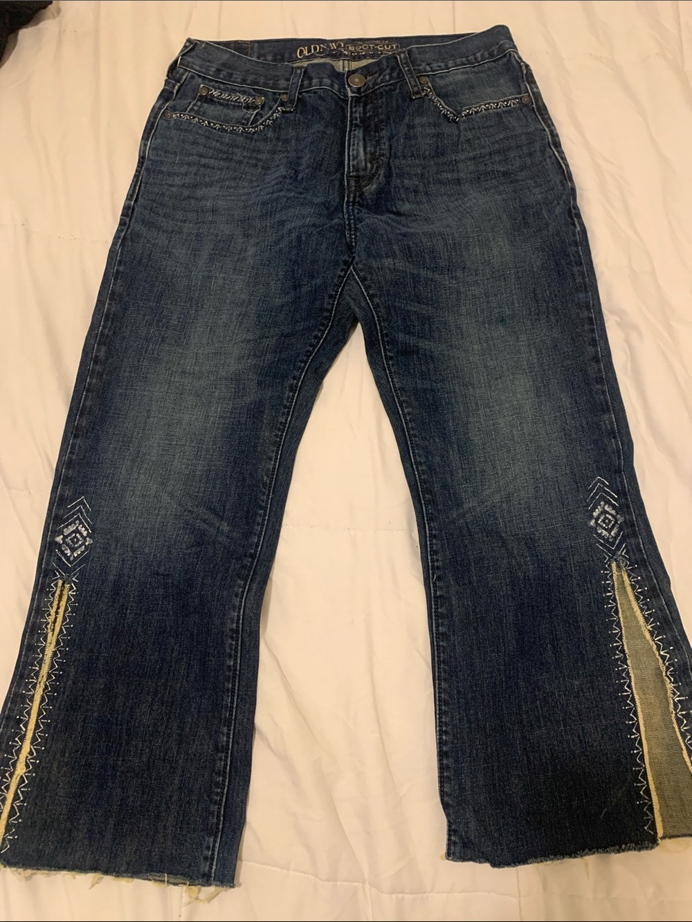 Old Navy Dark Blue Bootcut Jeans with acrylic hand painted.